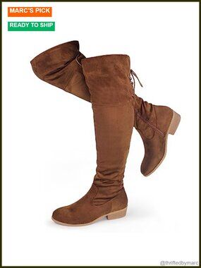 Faux Suede Over The Knee Thigh High Boots Low Flat Heel